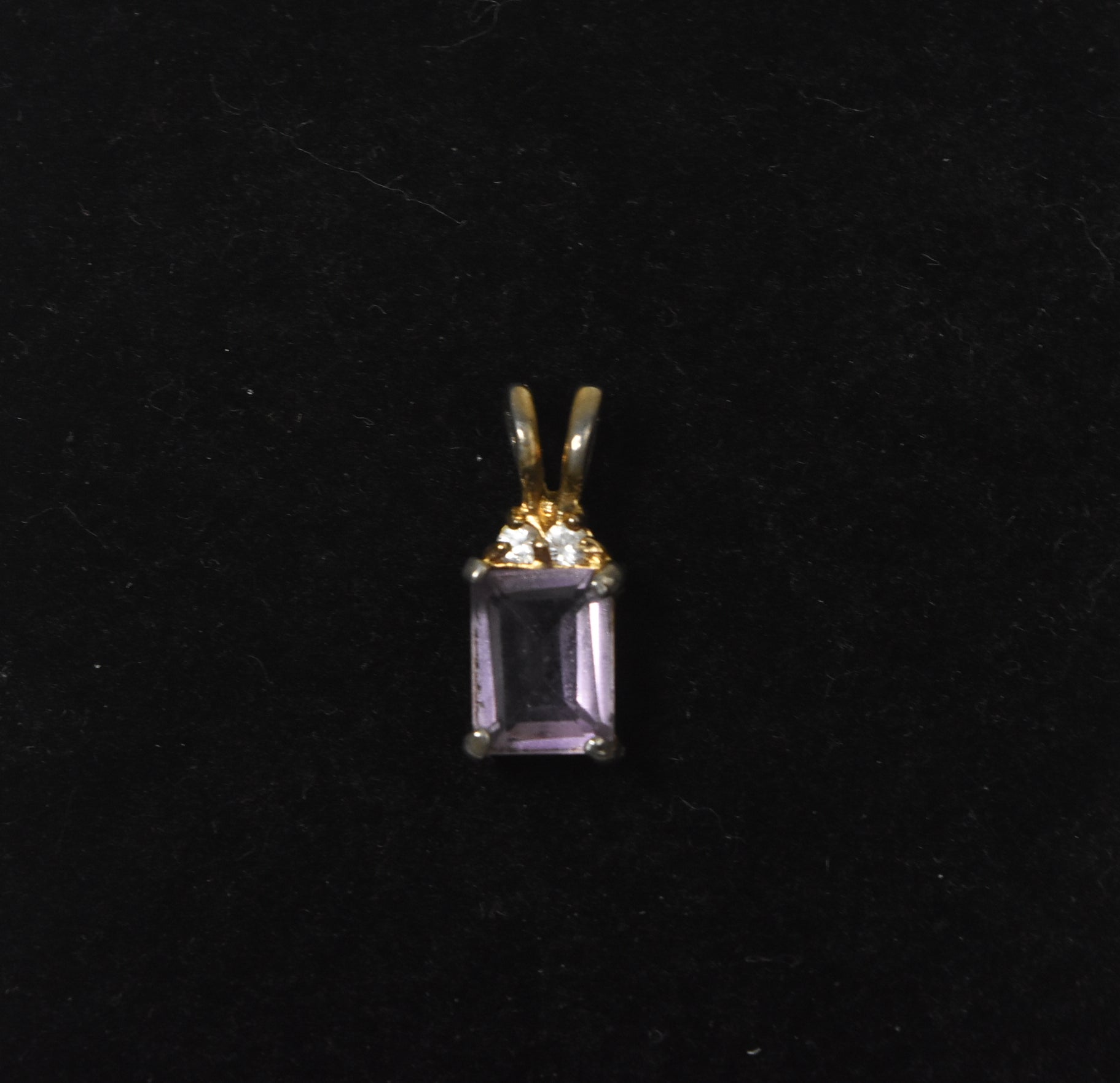 Gold Tone Emerald Cut Amethyst Pendant