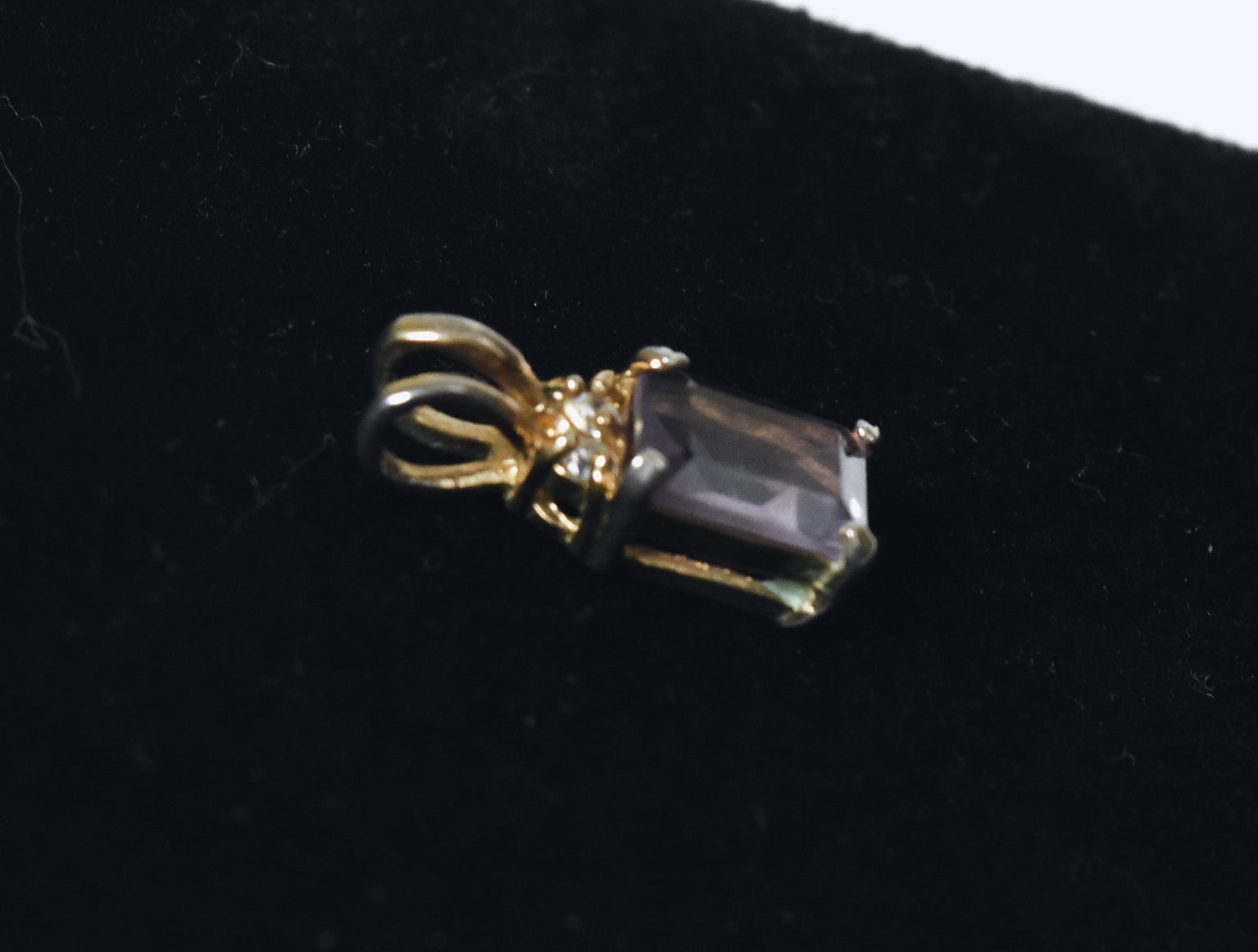 Gold Tone Emerald Cut Amethyst Pendant