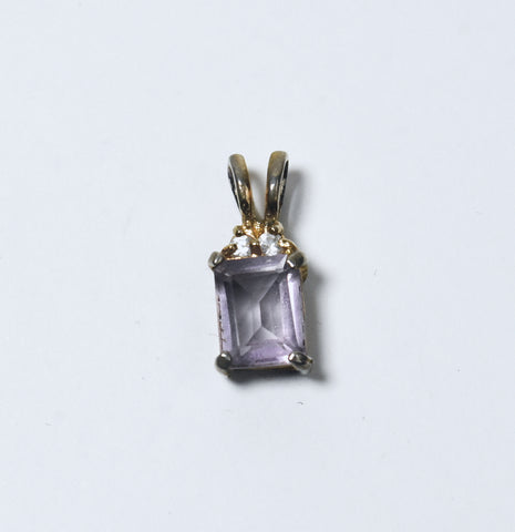 Gold Tone Emerald Cut Amethyst Pendant