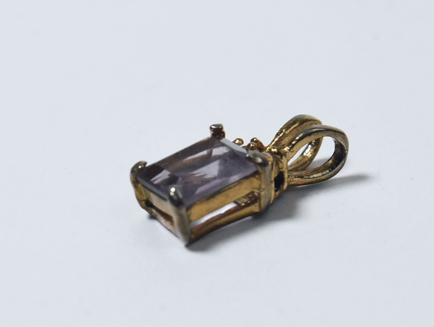 Gold Tone Emerald Cut Amethyst Pendant