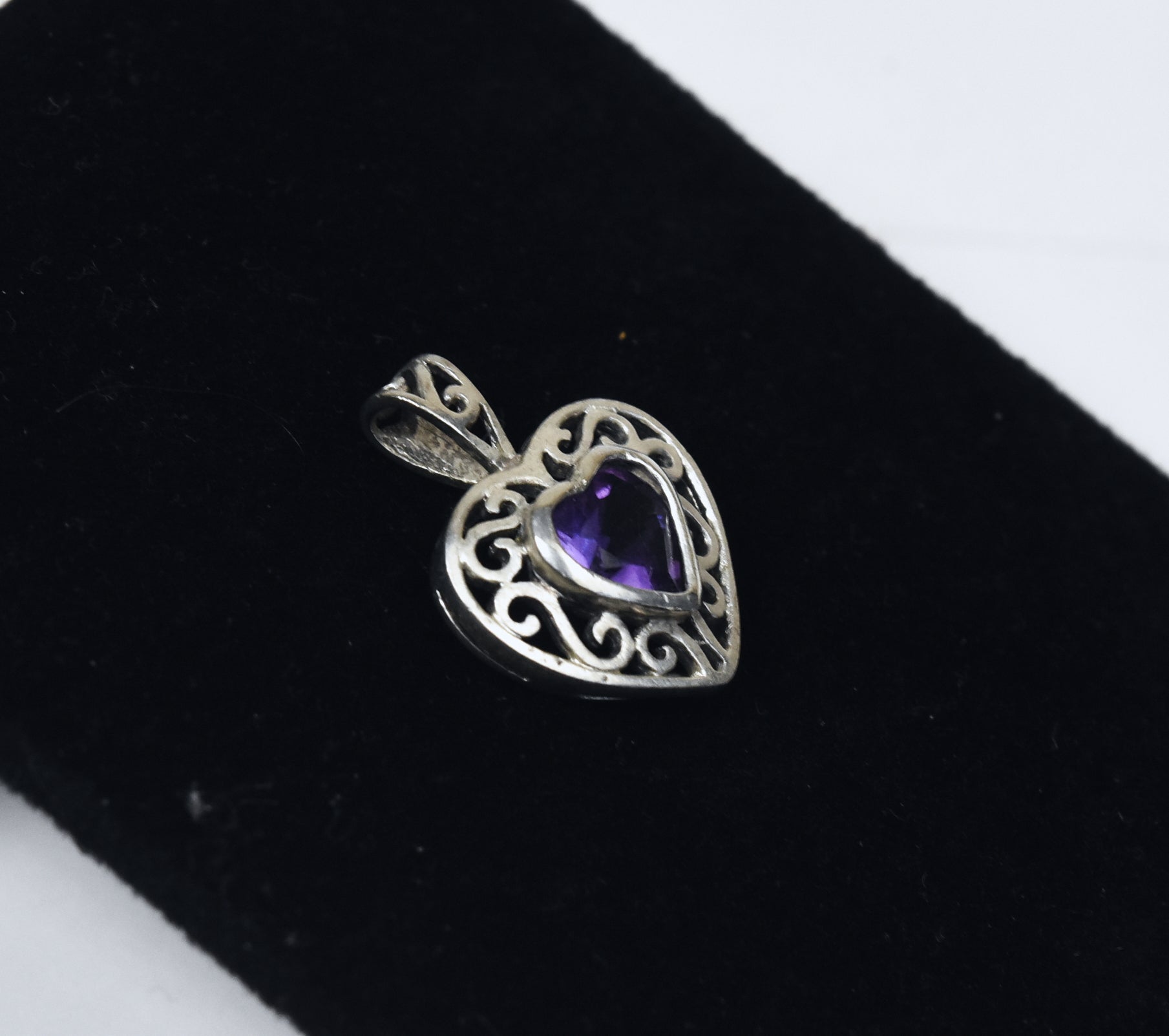 Amethyst Heart Sterling Silver Pierced Design Pendant