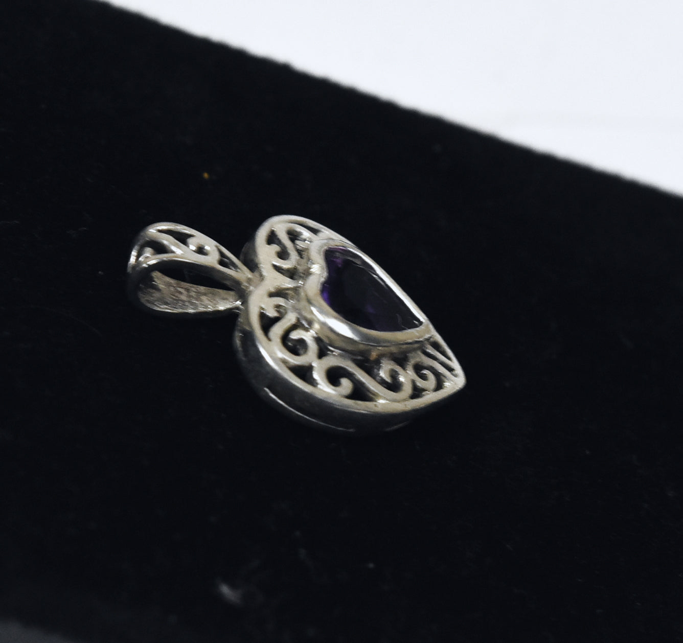 Amethyst Heart Sterling Silver Pierced Design Pendant
