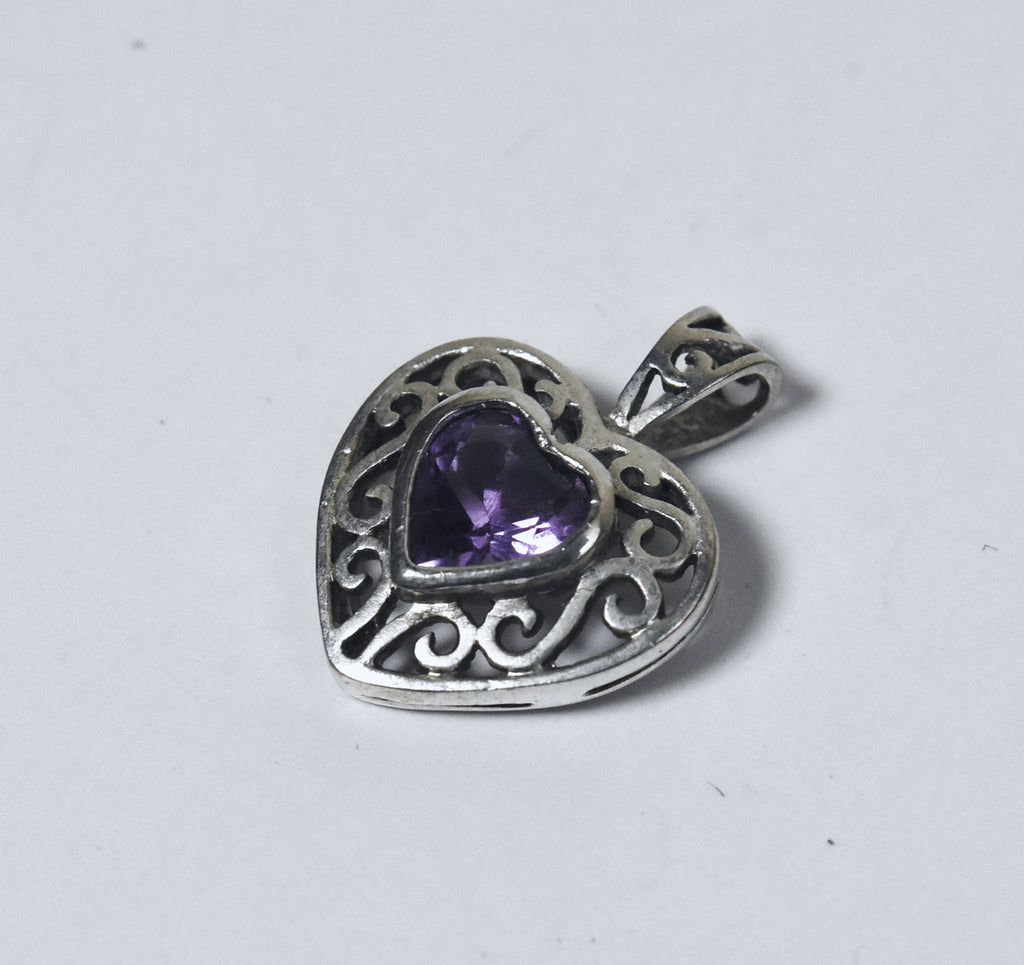 Amethyst Heart Sterling Silver Pierced Design Pendant