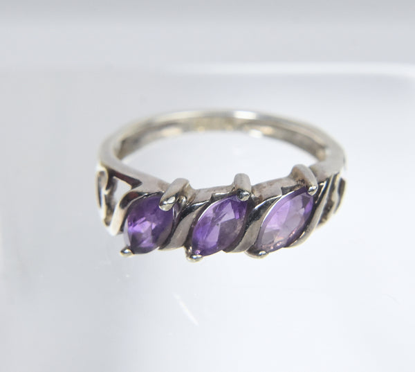 Sterling Silver Amethyst Ring with Heart Motif - Size 5.75