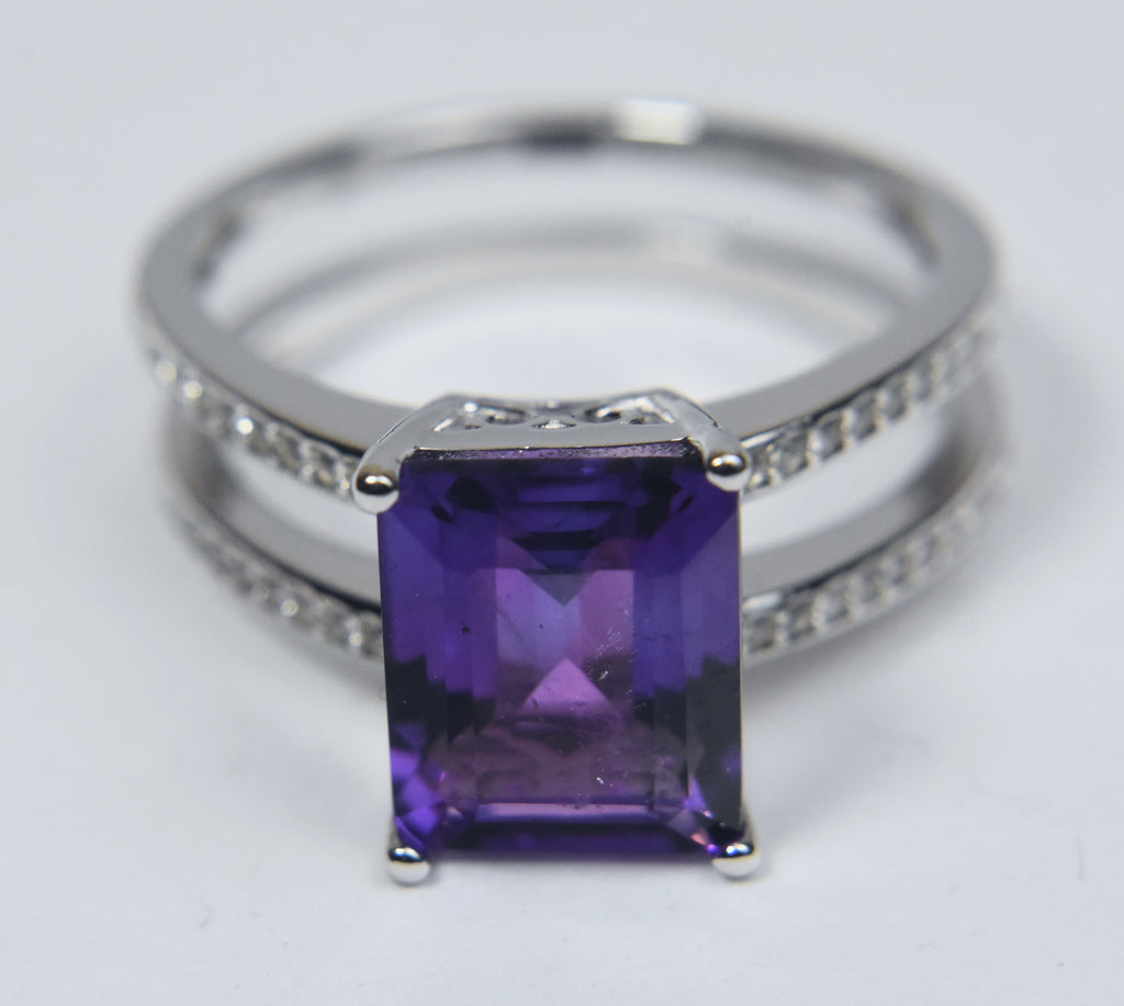 Amethyst Sterling Silver Nesting Rings - Size 8