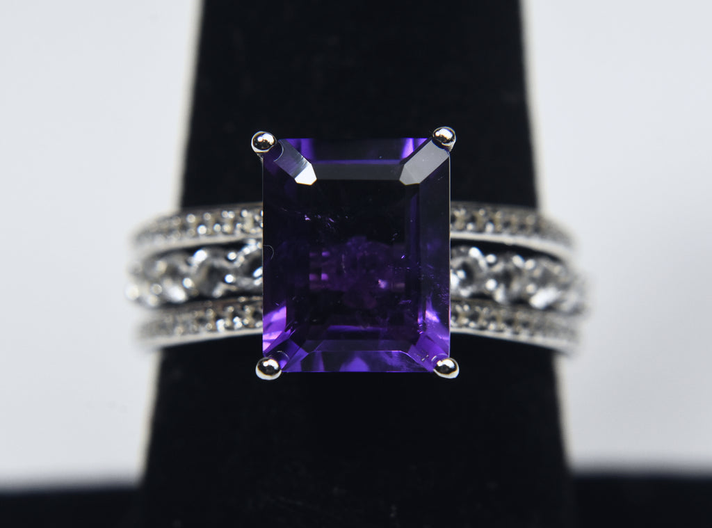 Amethyst Sterling Silver Nesting Rings - Size 8