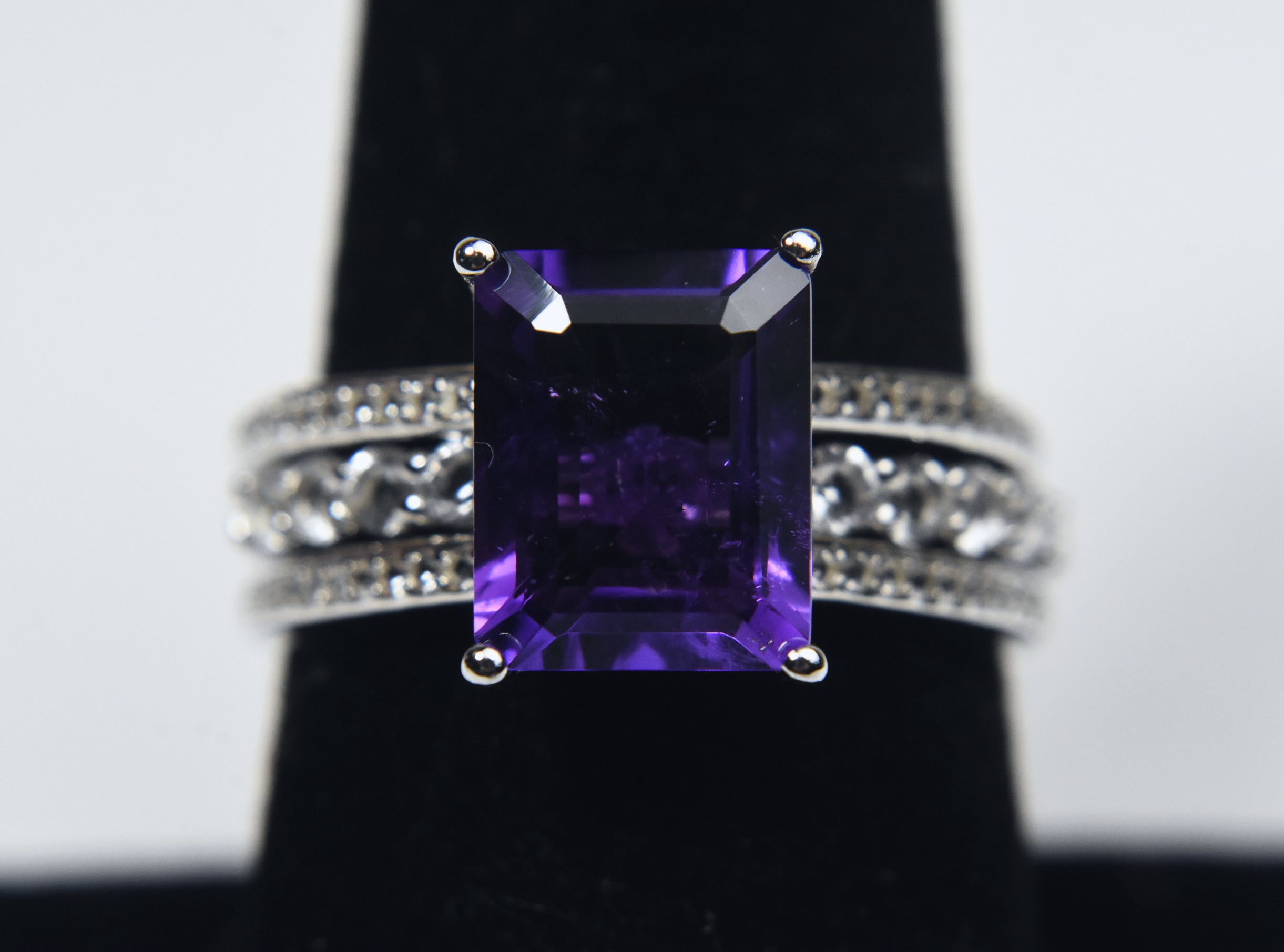 Amethyst Sterling Silver Nesting Rings - Size 8