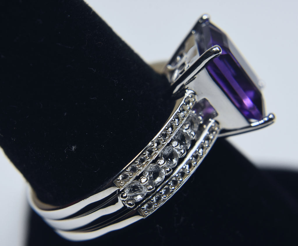 Amethyst Sterling Silver Nesting Rings - Size 8