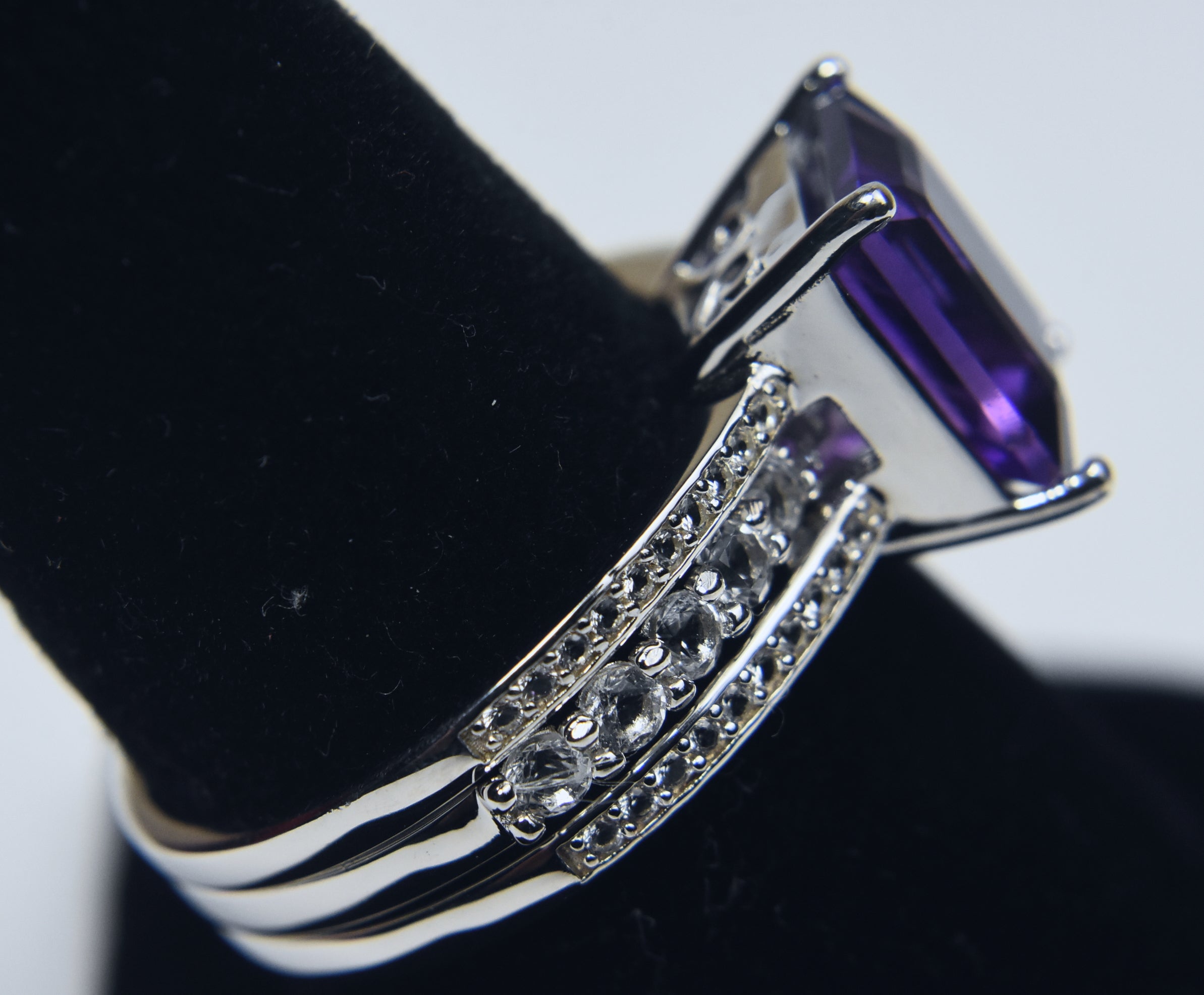 Amethyst Sterling Silver Nesting Rings - Size 8