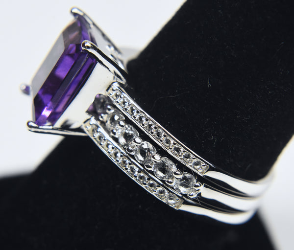 Amethyst Sterling Silver Nesting Rings - Size 8