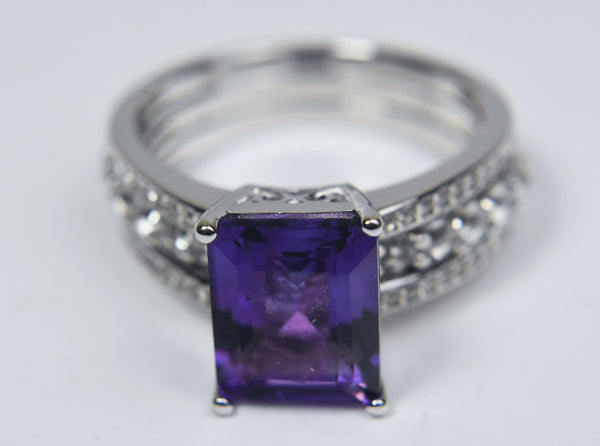 Amethyst Sterling Silver Nesting Rings - Size 8