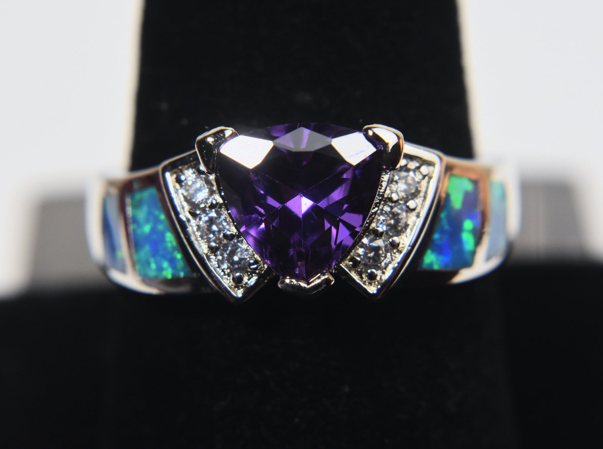 Stunning Amethyst and Blue Opal Sterling Silver Ring - Size 9