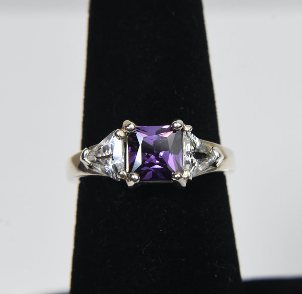 Sterling Silver Amethyst and Cubic Zirconia Ring - Size 6