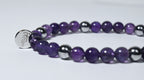 Amethyst and Silver Tone Bead Stretch Bracelet