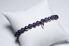 Amethyst and Silver Tone Bead Stretch Bracelet