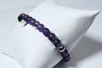 Amethyst and Silver Tone Bead Stretch Bracelet