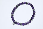 Amethyst and Silver Tone Bead Stretch Bracelet