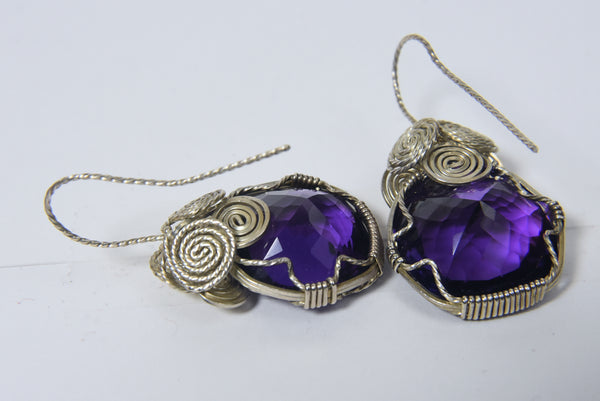 Wire Wrapped Large Amethyst Earrings