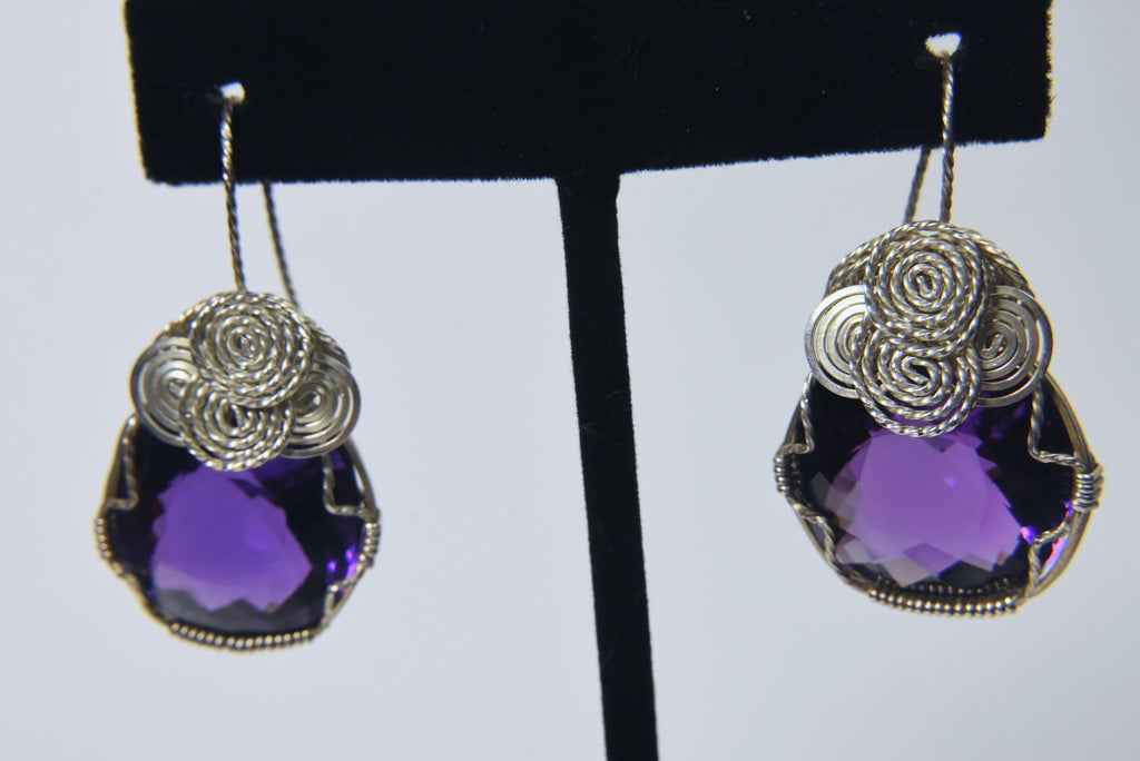 Wire Wrapped Large Amethyst Earrings