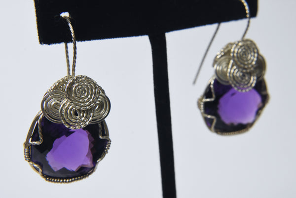 Wire Wrapped Large Amethyst Earrings