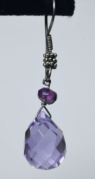 Purple Glass and Amethyst Bead Dangle Earrings