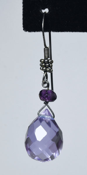 Purple Glass and Amethyst Bead Dangle Earrings