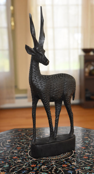 Graceful Hand Carved Wood Gazelle