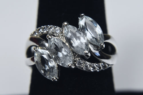 Aquamarine and Topaz Sterling Silver Ring with Adjuster - Size 7 - Size 8