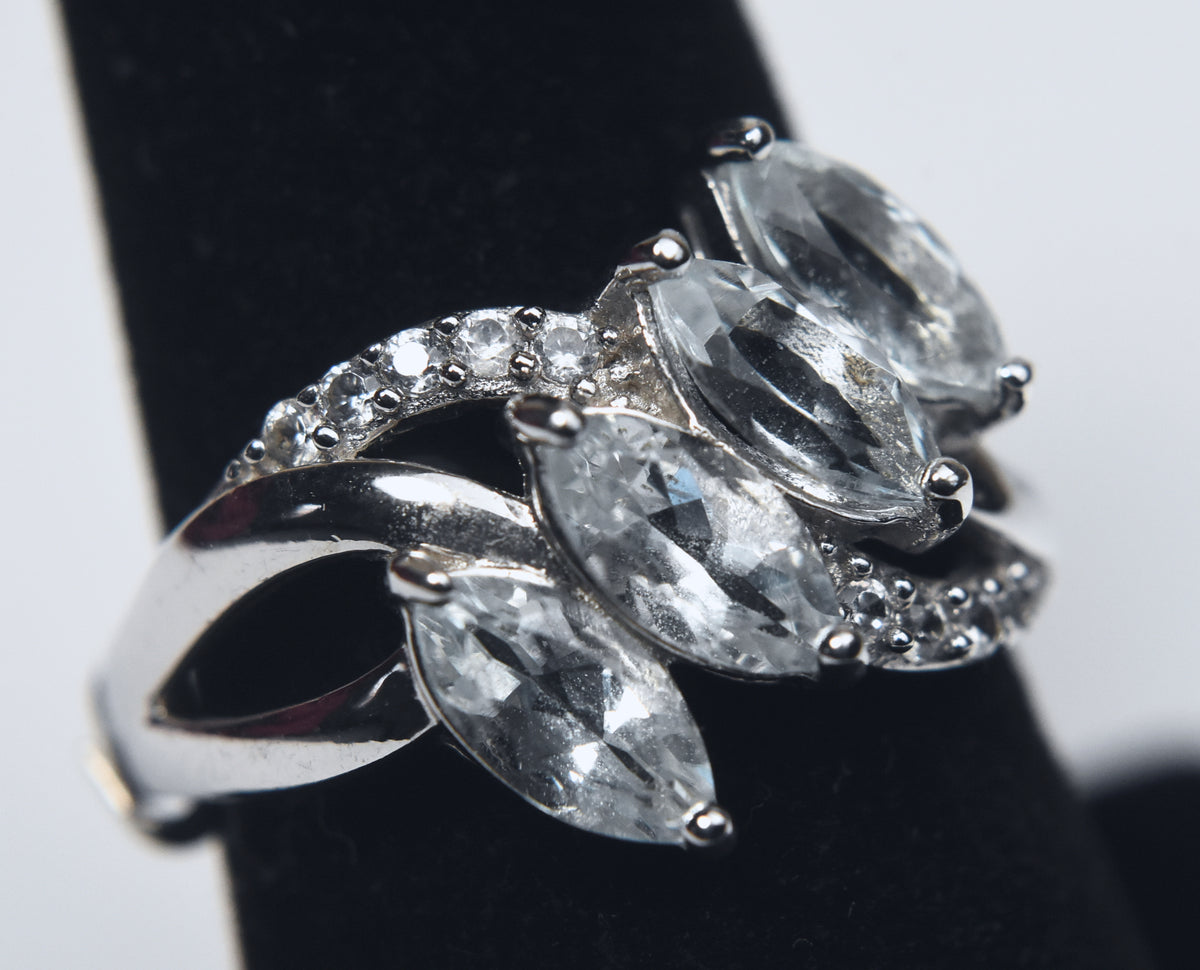 Aquamarine and Topaz Sterling Silver Ring with Adjuster - Size 7 - Size 8