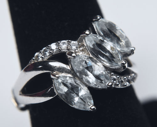 Aquamarine and Topaz Sterling Silver Ring with Adjuster - Size 7 - Size 8