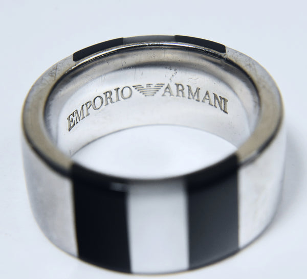 Emporio Armani - Vintage Mother-of-Pearl and Black Onyx Sterling Silver Band - Size 7.5