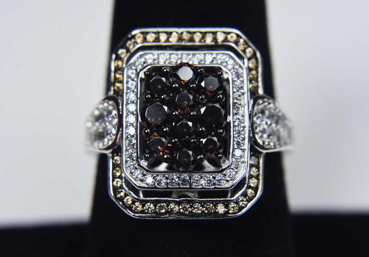 Garnet and Sterling Silver Art Deco Design Ring - Size 8