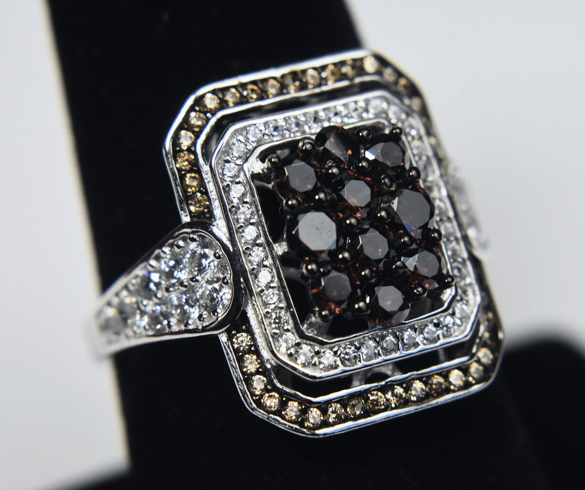 Garnet and Sterling Silver Art Deco Design Ring - Size 8