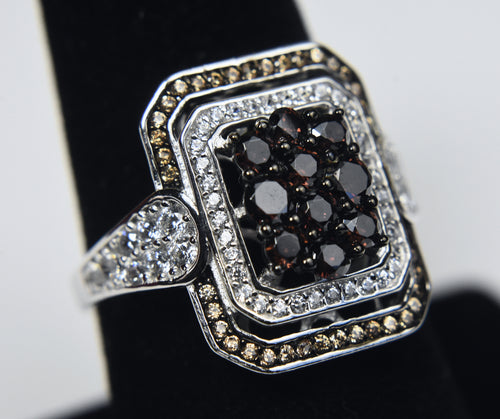 Garnet and Sterling Silver Art Deco Design Ring - Size 8