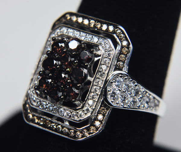Garnet and Sterling Silver Art Deco Design Ring - Size 8