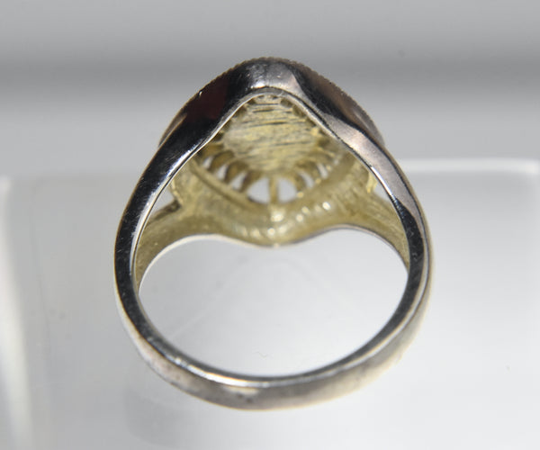 Sterling Silver Art Deco Pierced Design Marcasite and Clear Stone Ring - Size 6