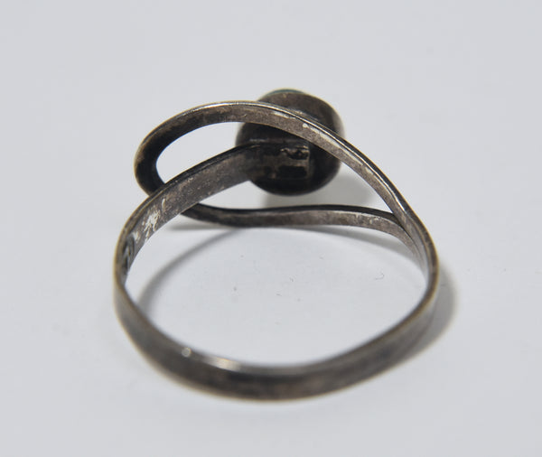 Vintage Aventurine Sterling Silver Modern Design Adjustable Bypass Ring - Sizes 6.75 - 8.75