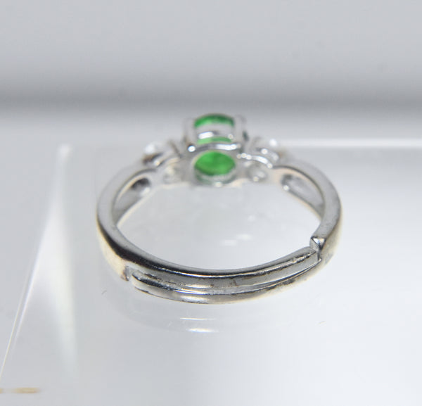 Avon - Sterling Silver Expandable Ring with Green and Clear Stones - Size 5.5+