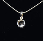 Round Cut Clear Stone in Silver Pendant on Silver Chain Necklace - 16"+