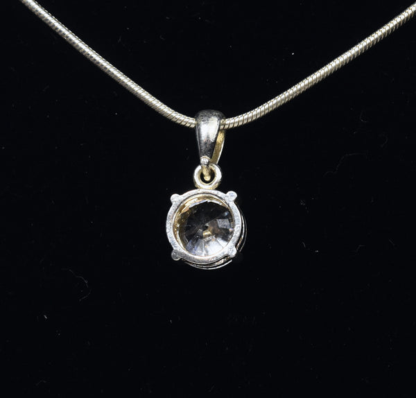 Round Cut Clear Stone in Silver Pendant on Silver Chain Necklace - 16"+