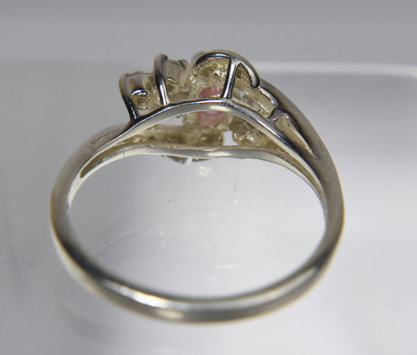 Avon - Sterling Silver Pink Fluorescent Glass Bypass Ring - Size 8
