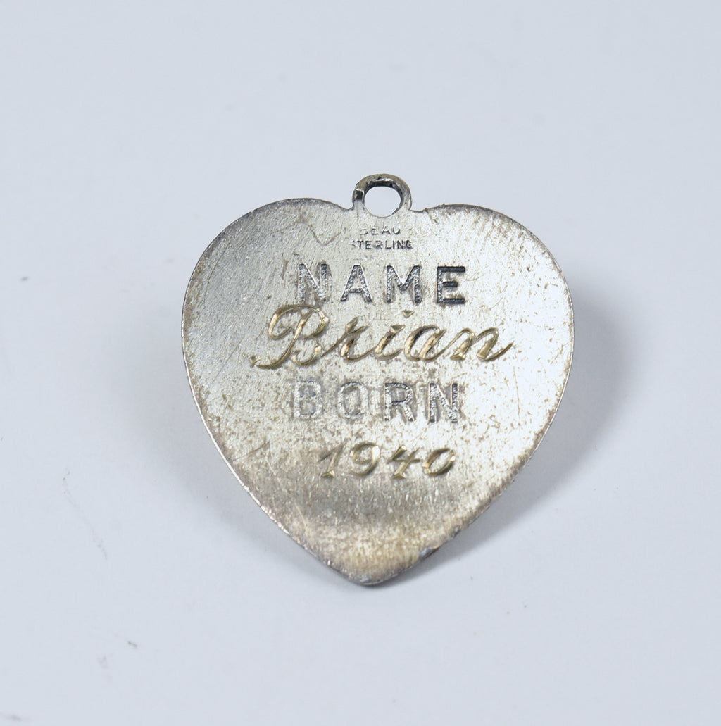 Beau - Vintage 1940 Sterling Silver Baby Shoe Heart Pendant