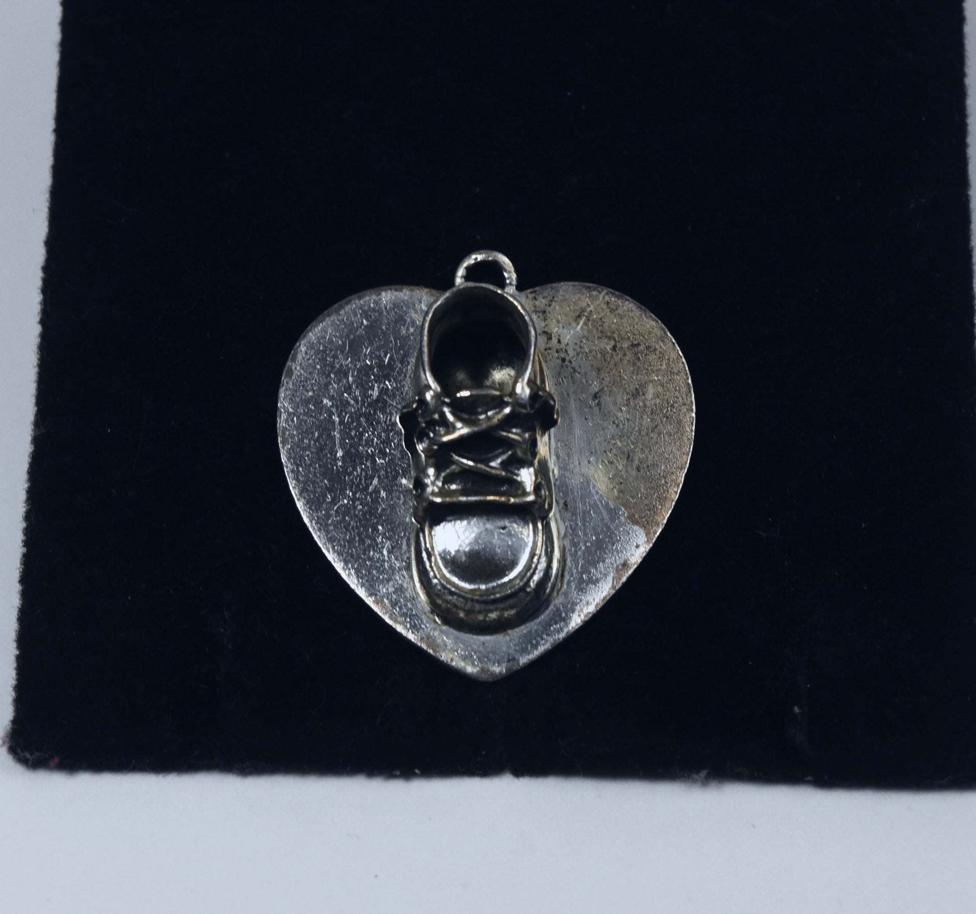 Beau - Vintage 1940 Sterling Silver Baby Shoe Heart Pendant