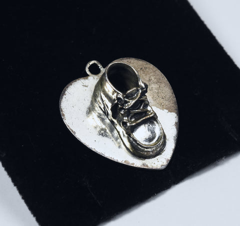 Beau - Vintage 1940 Sterling Silver Baby Shoe Heart Pendant