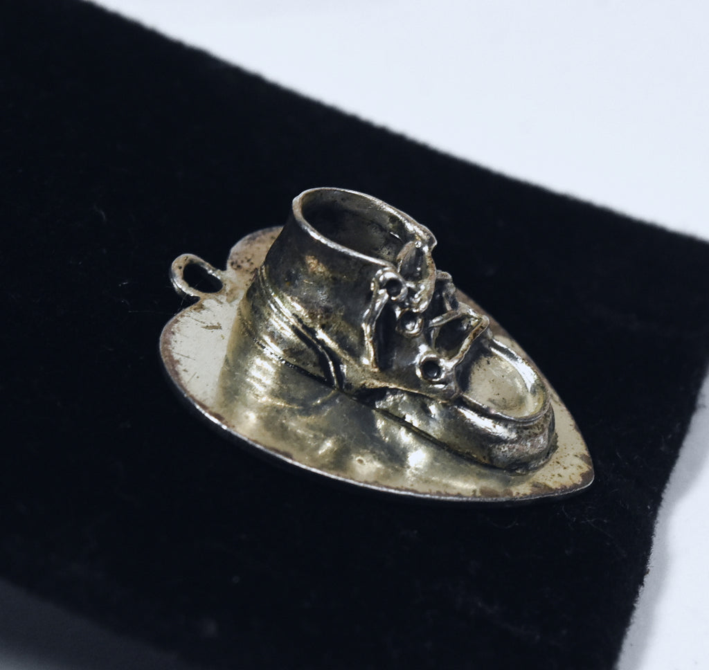 Beau - Vintage 1940 Sterling Silver Baby Shoe Heart Pendant