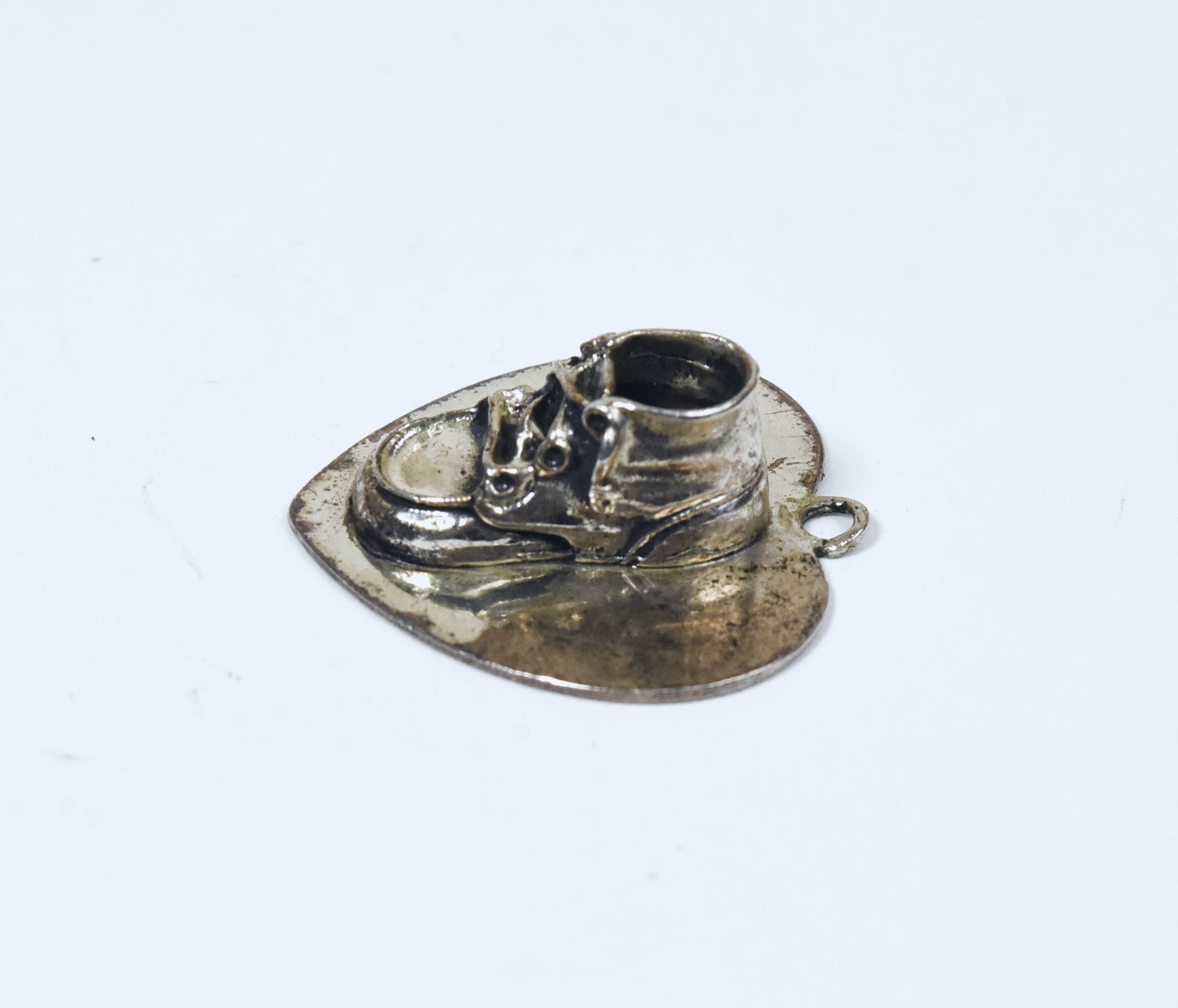 Beau - Vintage 1940 Sterling Silver Baby Shoe Heart Pendant