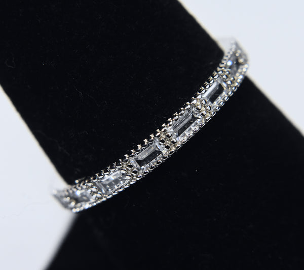 Sterling Silver Glass Baguette Band - Size 7.75