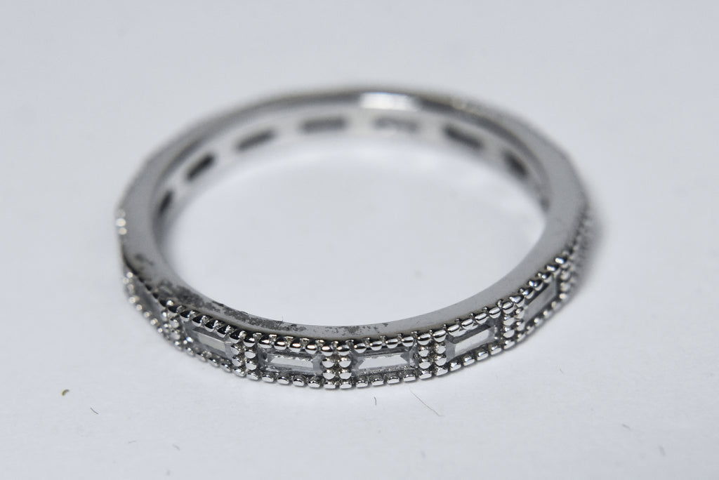 Sterling Silver Glass Baguette Band - Size 7.75