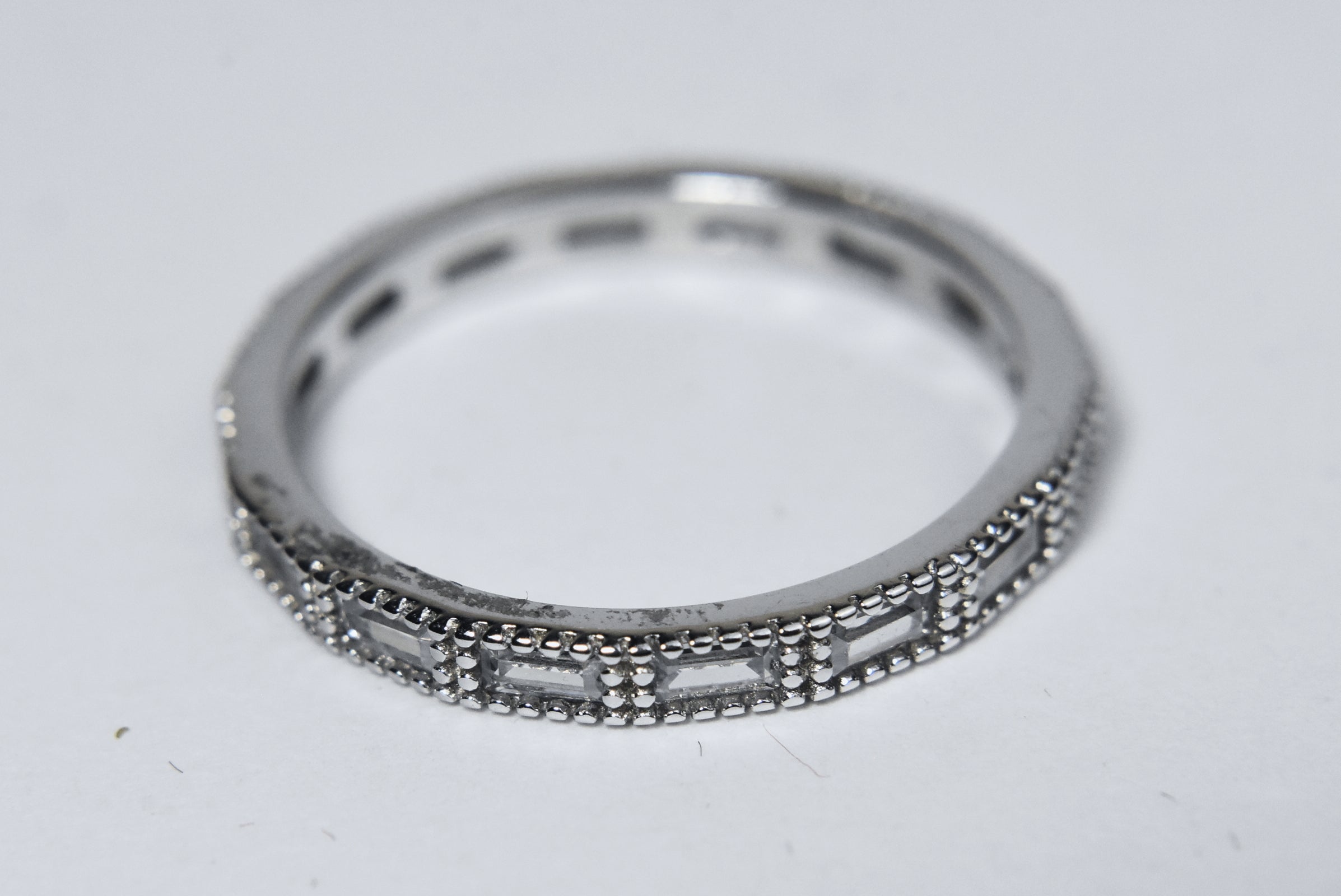 Sterling Silver Glass Baguette Band - Size 7.75