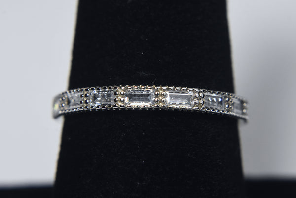 Sterling Silver Glass Baguette Band - Size 7.75